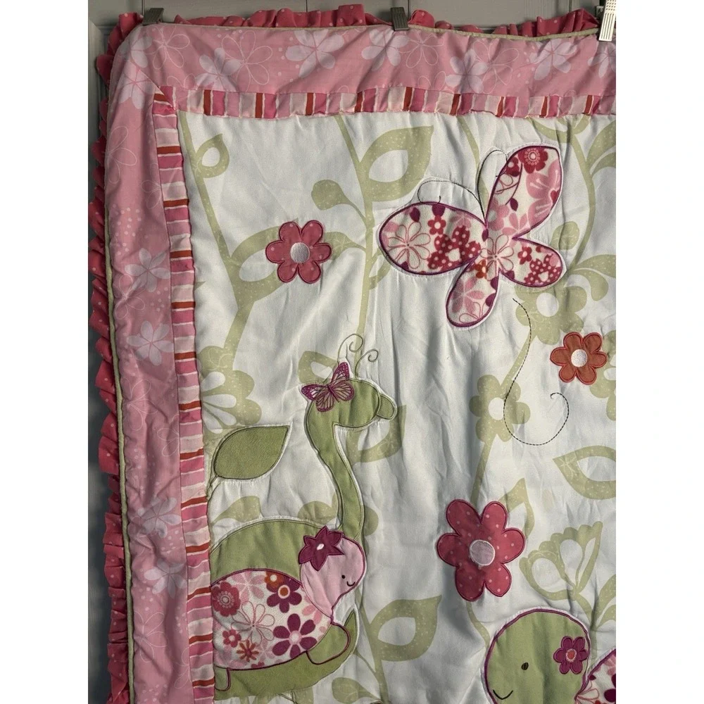 CoCalo Crib Blanket Pink Embroidered Comforter Turtles Butterflies 41